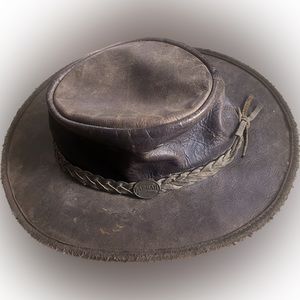 Barmah Australia Squashy Foldable Leather Brown Brimmed Kangaroo Hat Size large